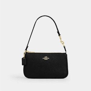 Coach Black Leather Wristlet Crossbody with Gold Hardware